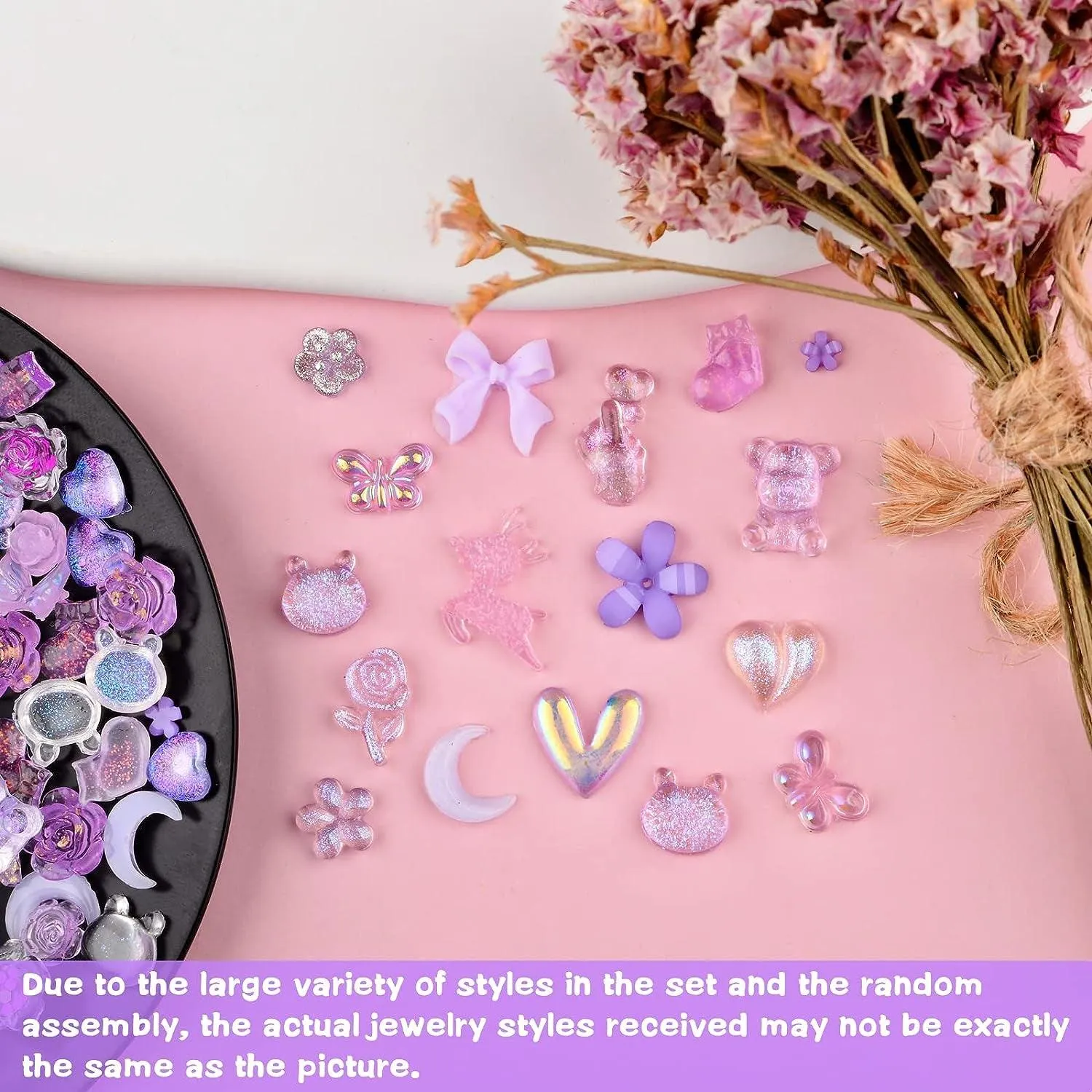 100 Pieces 3D Resin Butterfly Bear Nail Charms Rose Flower Peach Skirt Bow Deer Snake Rabbit Animal Shaped Nail Art Rhinestones Pearls for DIY Nail