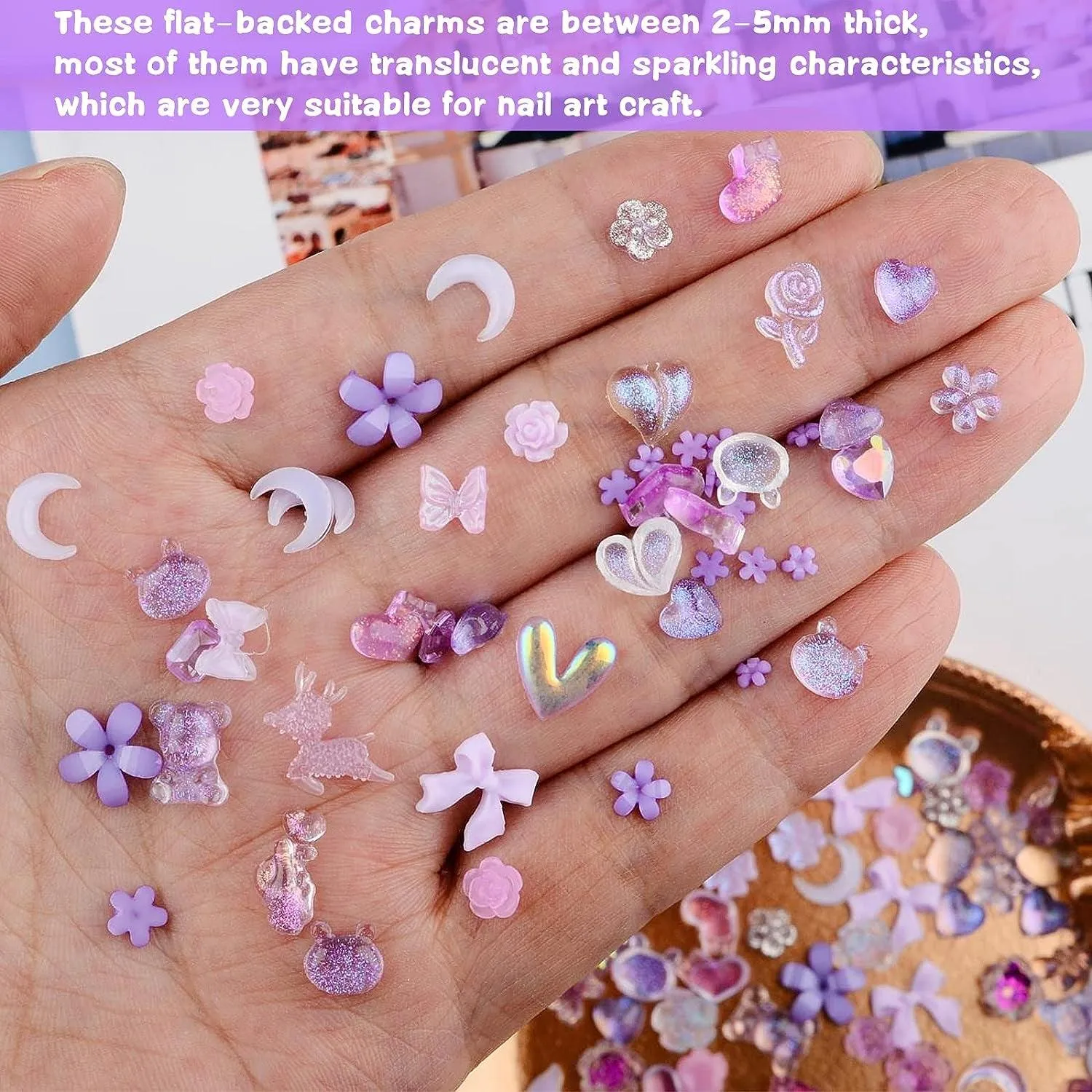 100 Pieces 3D Resin Butterfly Bear Nail Charms Rose Flower Peach Skirt Bow Deer Snake Rabbit Animal Shaped Nail Art Rhinestones Pearls for DIY Nail