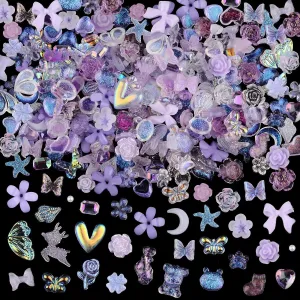 100 Pieces 3D Resin Butterfly Bear Nail Charms Rose Flower Peach Skirt Bow Deer Snake Rabbit Animal Shaped Nail Art Rhinestones Pearls for DIY Nail