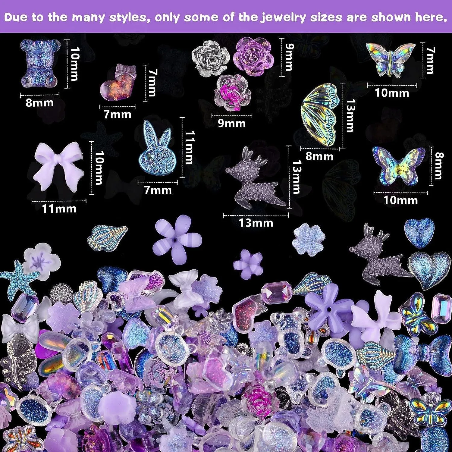 100 Pieces 3D Resin Butterfly Bear Nail Charms Rose Flower Peach Skirt Bow Deer Snake Rabbit Animal Shaped Nail Art Rhinestones Pearls for DIY Nail