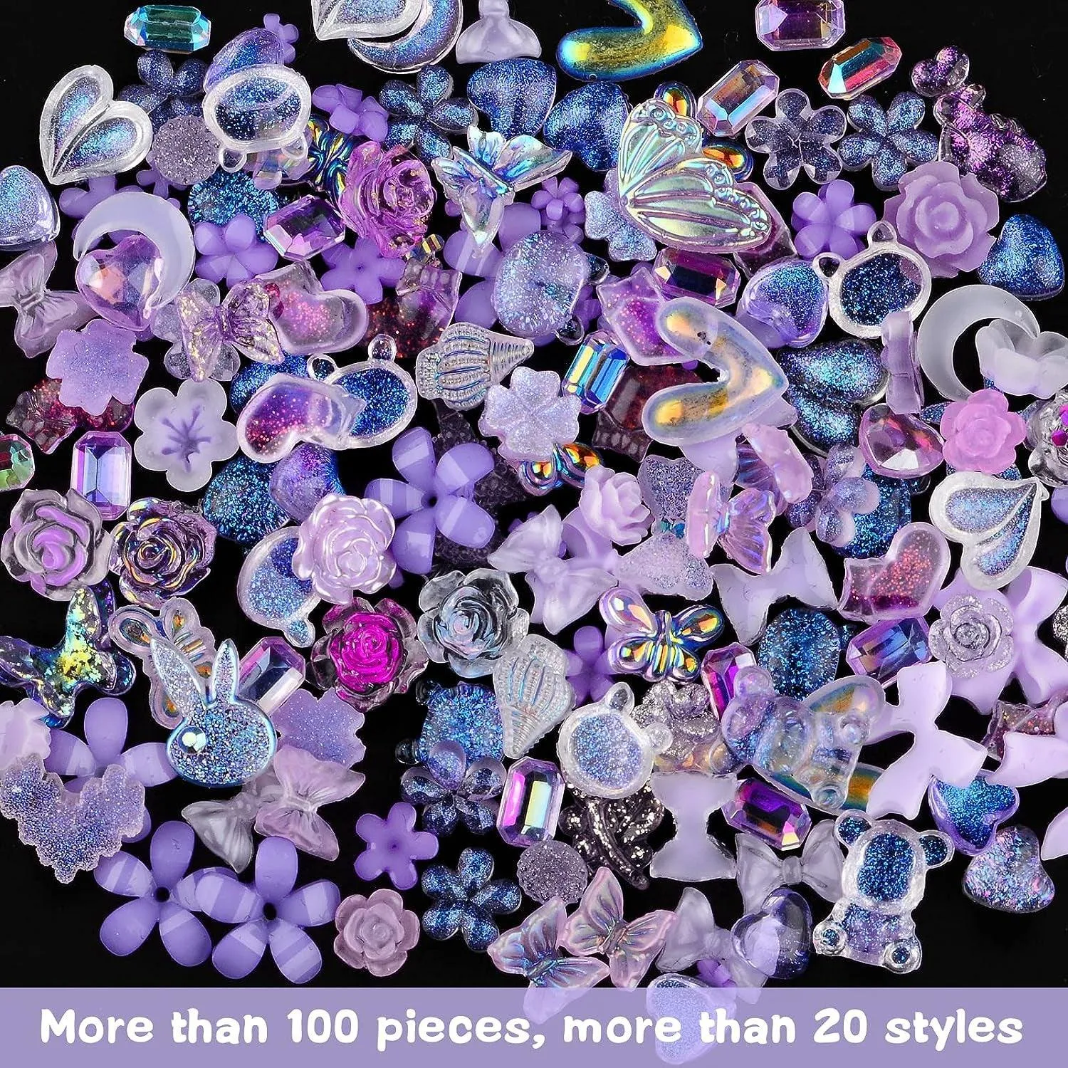 100 Pieces 3D Resin Butterfly Bear Nail Charms Rose Flower Peach Skirt Bow Deer Snake Rabbit Animal Shaped Nail Art Rhinestones Pearls for DIY Nail