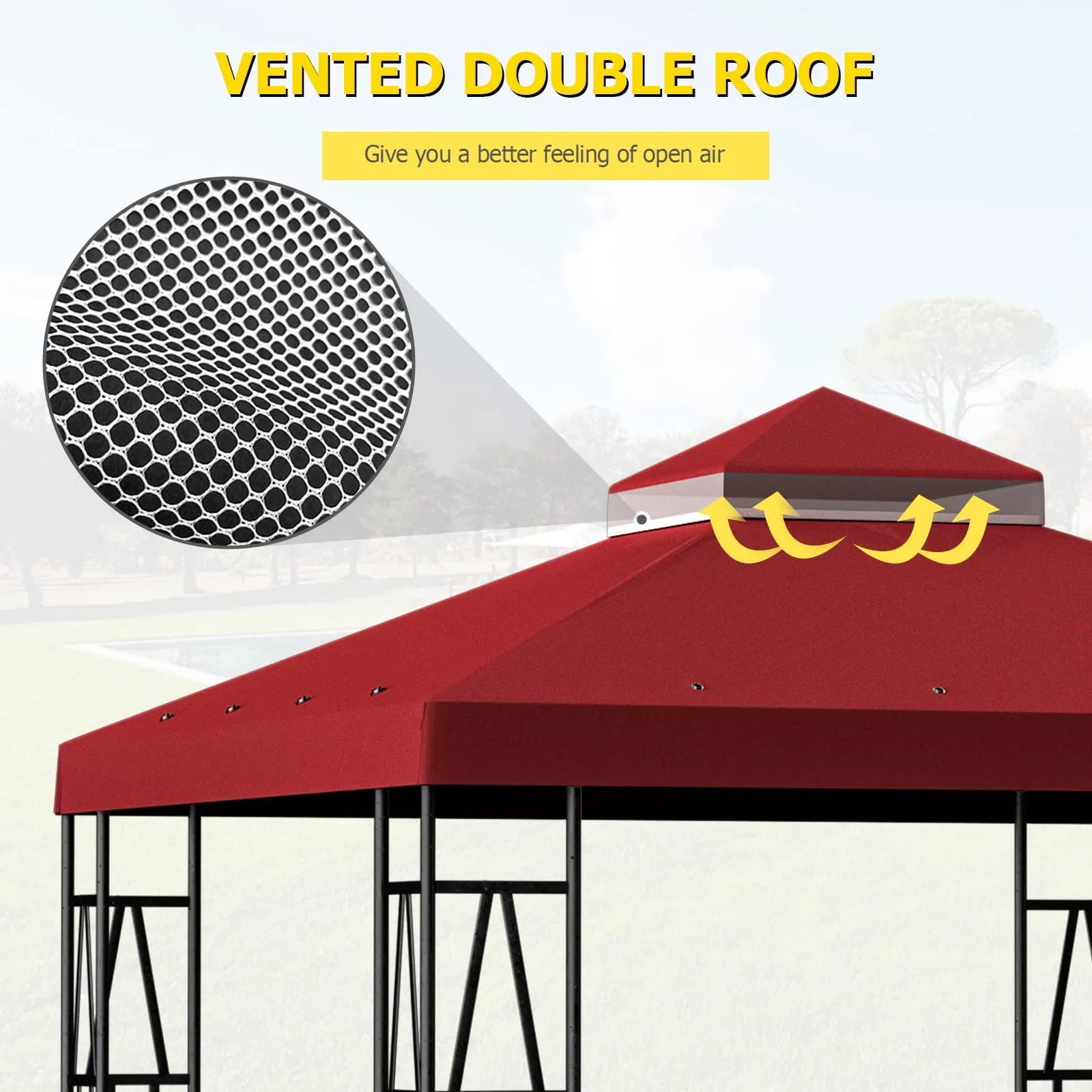 10'x10' Replacement Canopy Top Cover Only for Gazebo, Double Tiered Gazebo Covers for Outdoor Patio Garden Canopy(Red)