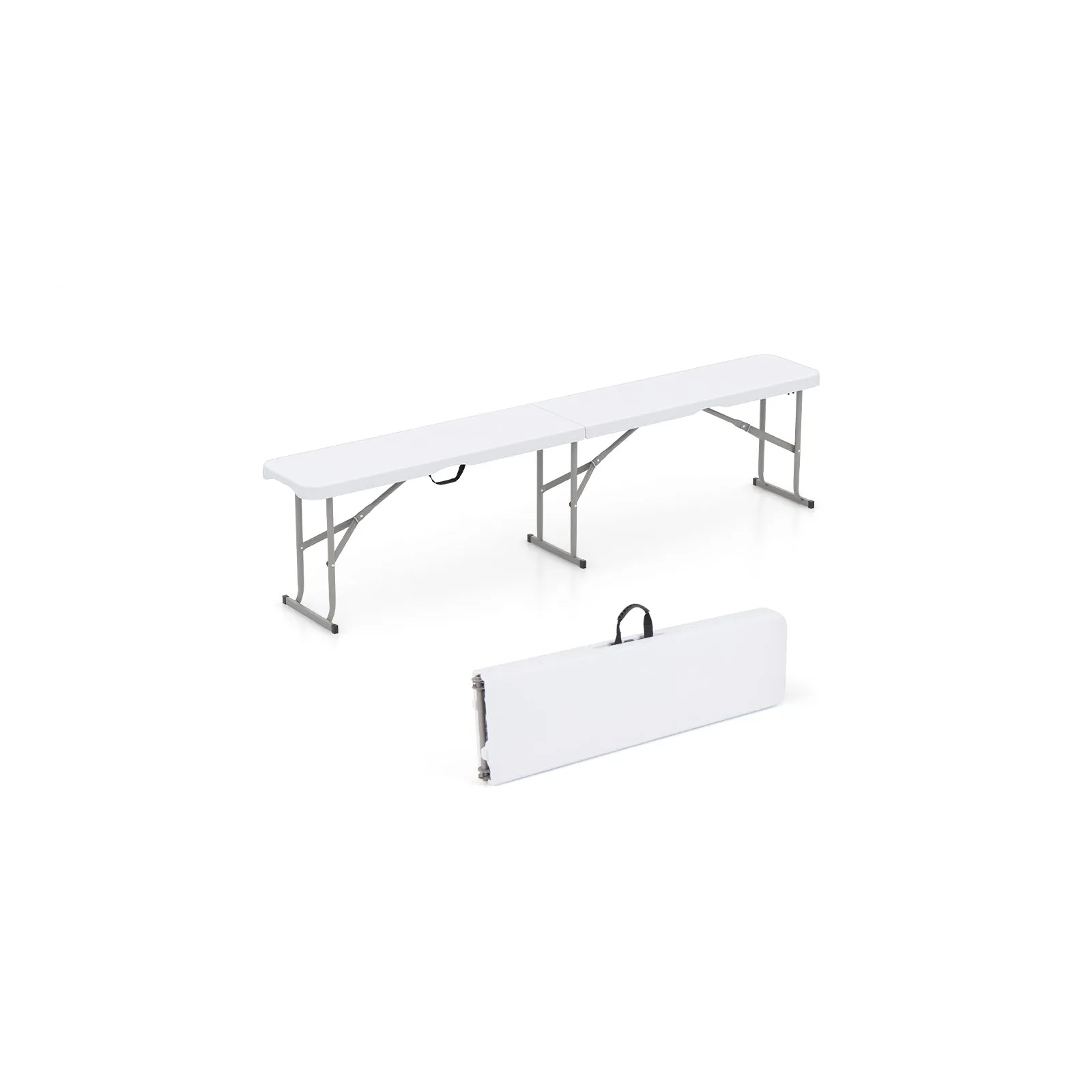 182 cm Portable Folding Plastic Bench Seat with Carry Handle-White