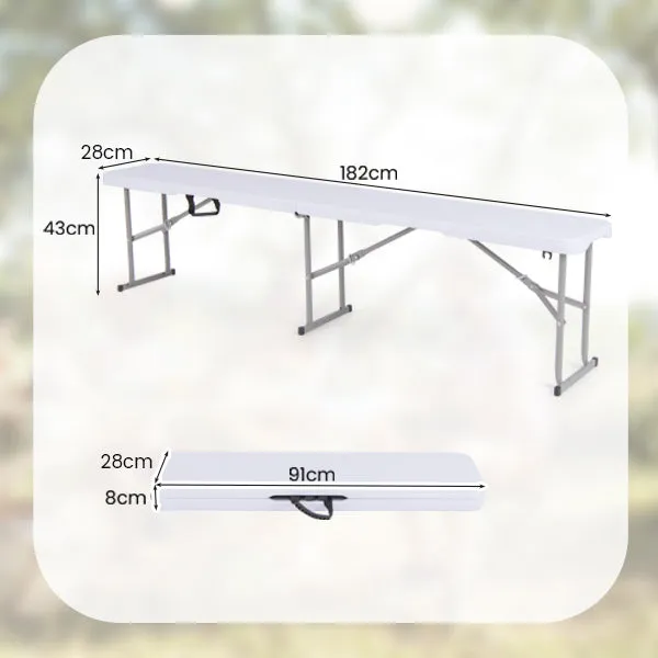 182 cm Portable Folding Plastic Bench Seat with Carry Handle-White