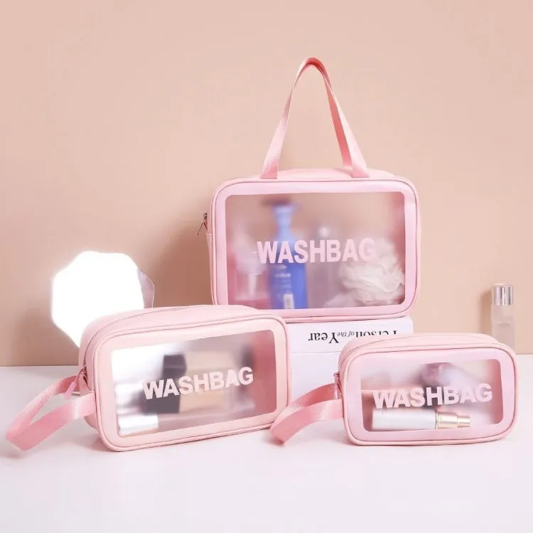 2 PCS Frosted Translucent Waterproof Storage Bag Cosmetic Bag Swimming Bag Wash Bag Pink L