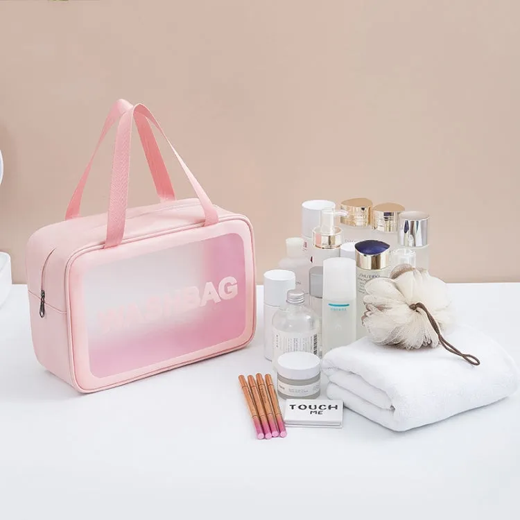 2 PCS Frosted Translucent Waterproof Storage Bag Cosmetic Bag Swimming Bag Wash Bag Pink L