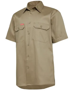 3 x Mens Hard Yakka Short Sleeve Lightweight Drill Ventilated Shirt Khaki