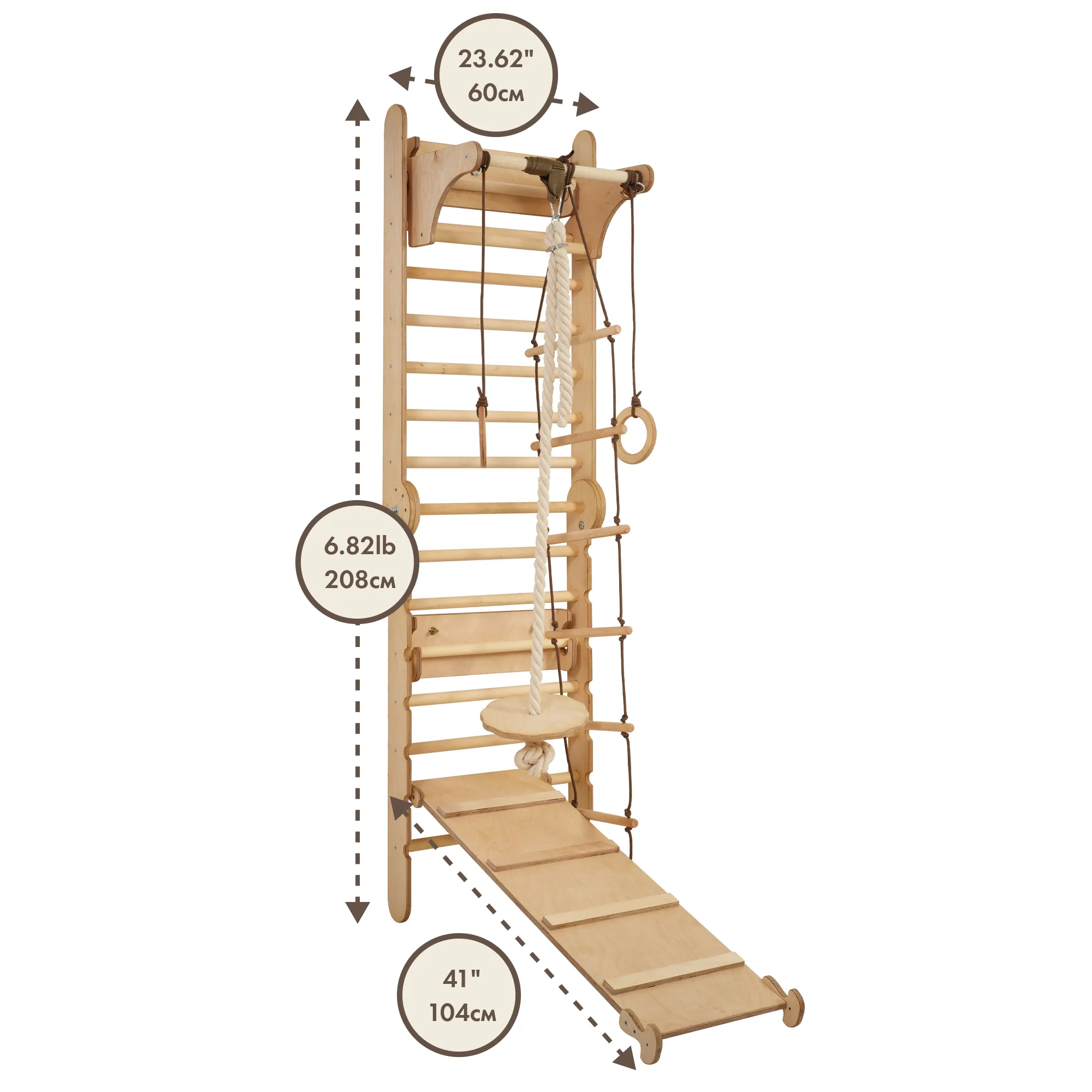 3in1: Wooden Swedish Wall / Climbing ladder for Children   Swing Set   Slide Board