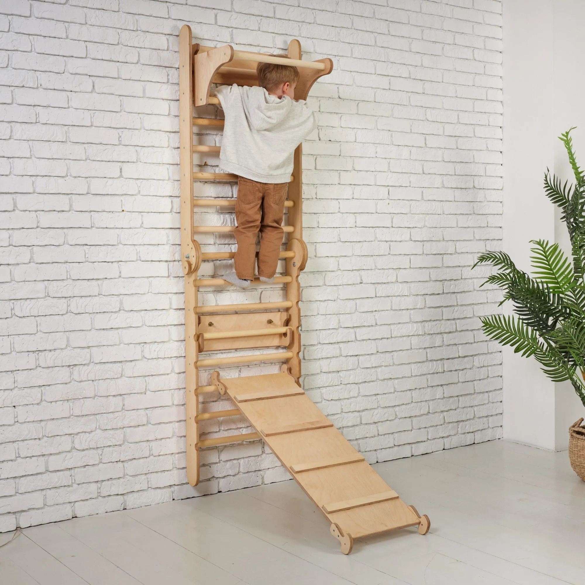 3in1: Wooden Swedish Wall / Climbing ladder for Children   Swing Set   Slide Board