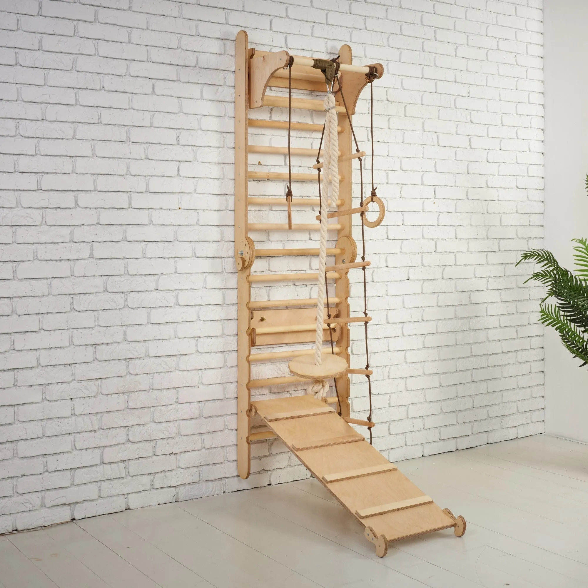 3in1: Wooden Swedish Wall / Climbing ladder for Children   Swing Set   Slide Board