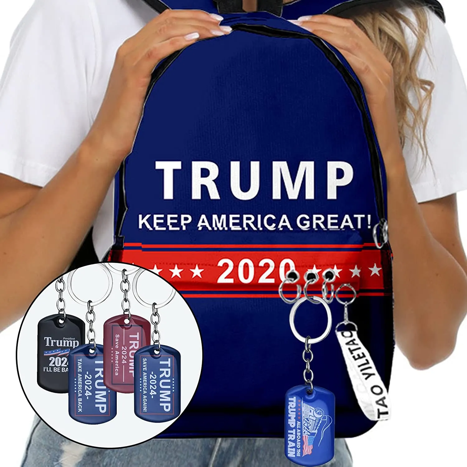 5 Pack Trump 2024 Keychains "Trump 2024 I'll be Back" "Trump 2024 Save American Again" "Trump 2024 Take American Back"