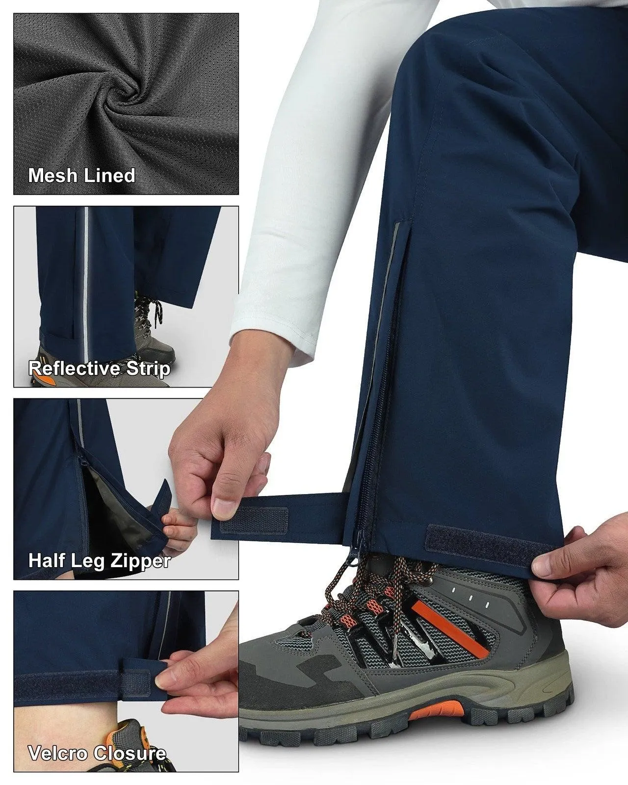 5000mm W/P Index 3000 Level Breathable Men's Rain Pant with 3 Pockets and Reflective Design