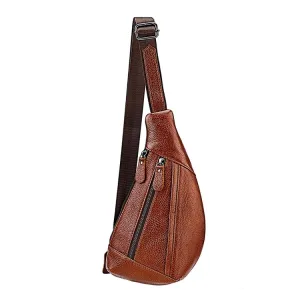 6019 Litchi Texture Genuine Leather Crossbody Chest Bag For Men(Brown)