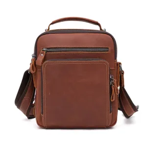 6479 Men Casual Large-Capacity One-Shoulder Messenger Leather Bag(Crazy Horse Texture Red Brown)