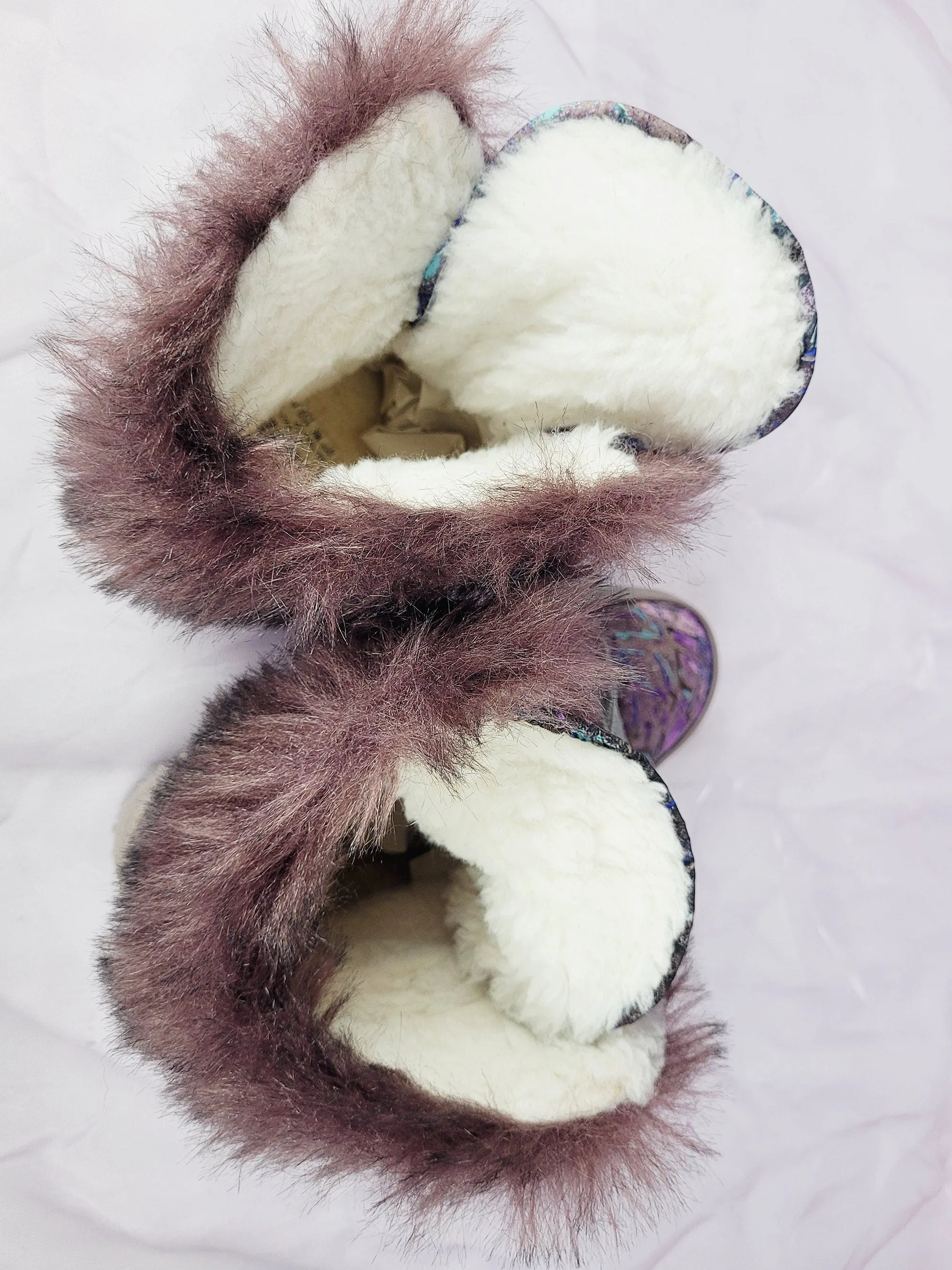 90s vintage purple abstract print furry winter ankle shoes