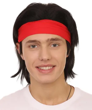 Adult Men's 12" Inch Medium Length Halloween Cosplay Animated Video Game Retro Fighter of the Streets Wig, Synthetic Soft Fibers with Red Headband, | HPO