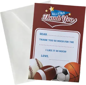 ALAZCO 24 Fill in the Blank Thank You Post Cards with Envelopes – Easy & Fun Gender Neutral Sports Themed All Star Thank You Notes For Boys or Girls Baseball Basketball Soccer Football