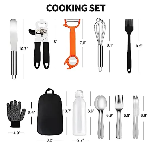 AOFUXTI Camping Cooking Utensils Set - 25 Pieces Camping Kitchen Equipment, Compact and Portable Camper Accessories, Perfect for Travel, Picnic, RV, Camping, BBQ, Party