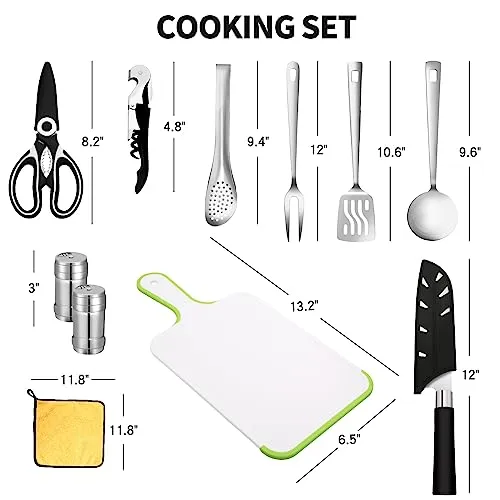 AOFUXTI Camping Cooking Utensils Set - 25 Pieces Camping Kitchen Equipment, Compact and Portable Camper Accessories, Perfect for Travel, Picnic, RV, Camping, BBQ, Party