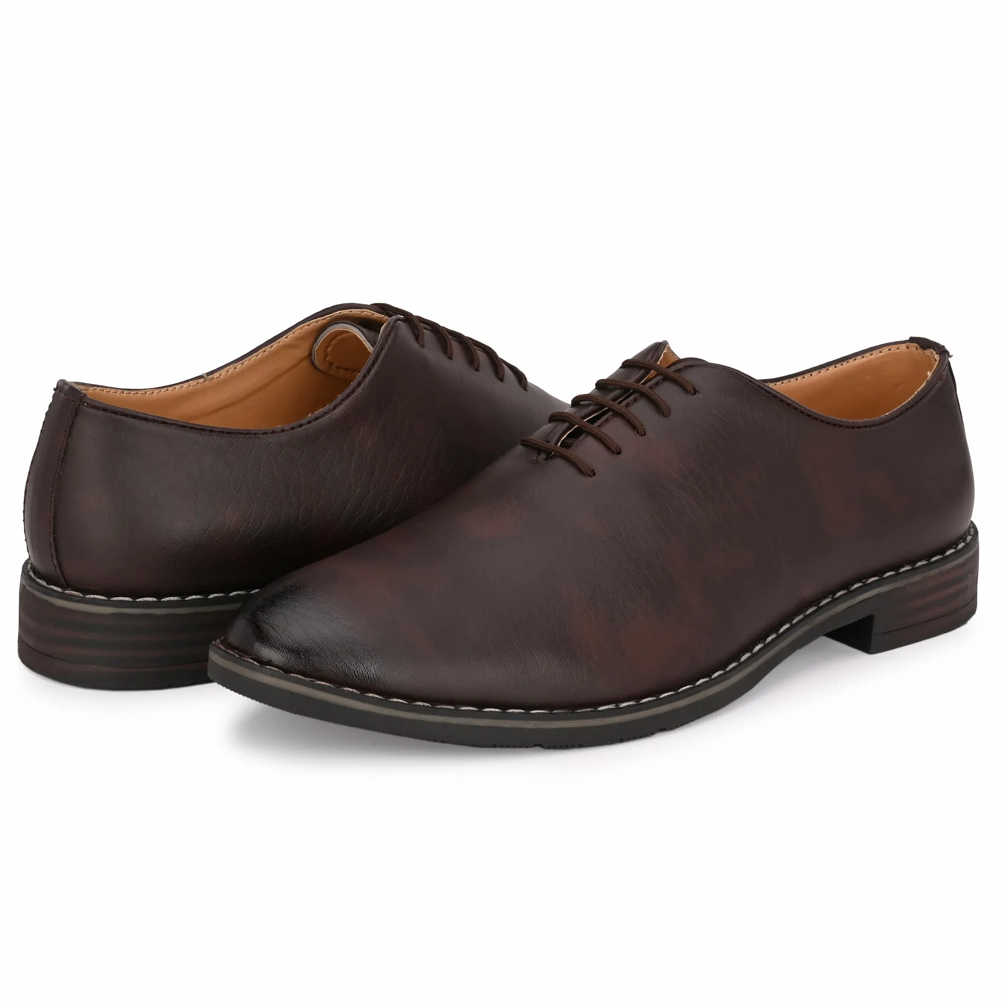 Attitudist Unisex Handcrafted Oxford Plain Brown Matte Formal Laceup Derby Shoes