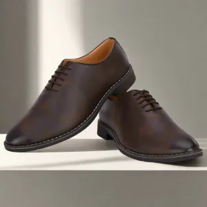 Attitudist Unisex Handcrafted Oxford Plain Brown Matte Formal Laceup Derby Shoes