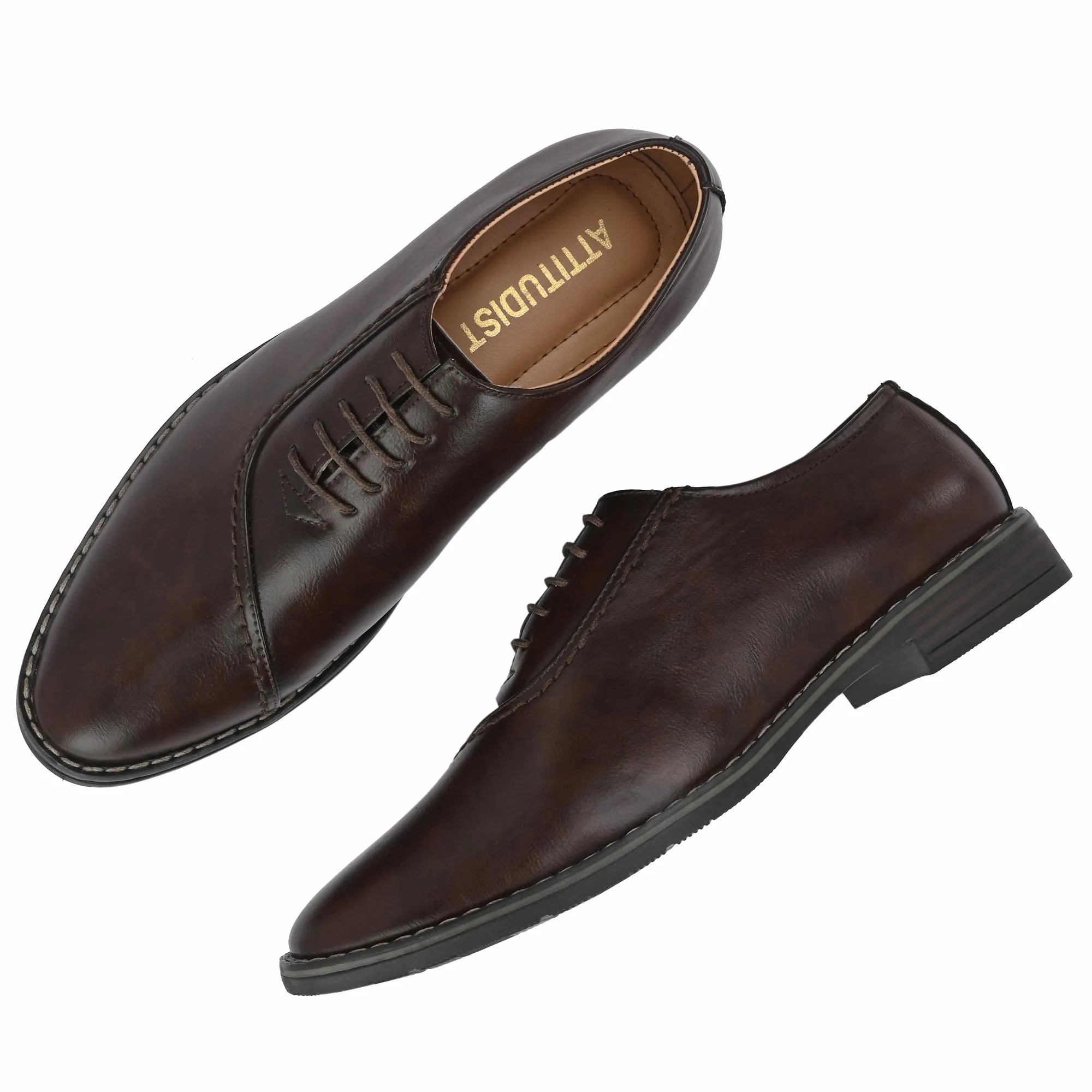 Attitudist Unisex Handcrafted Plain Oxford Brown Formal Derby Shoes