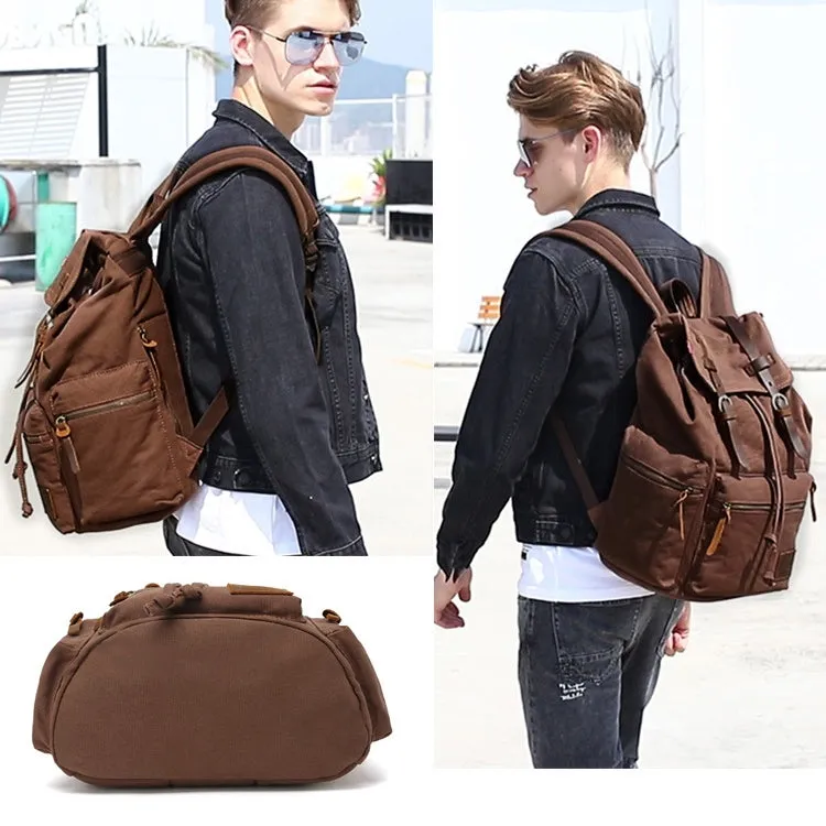 AUGUR 1039 Large Student Retro Canvas Backpack Shoulders Laptop Bag(Coffee)