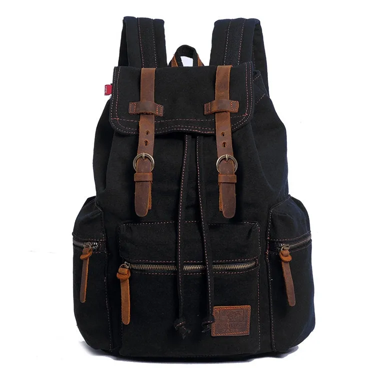 AUGUR 1039 Men Retro Canvas Backpack Shoulders Laptop Bag(Black)