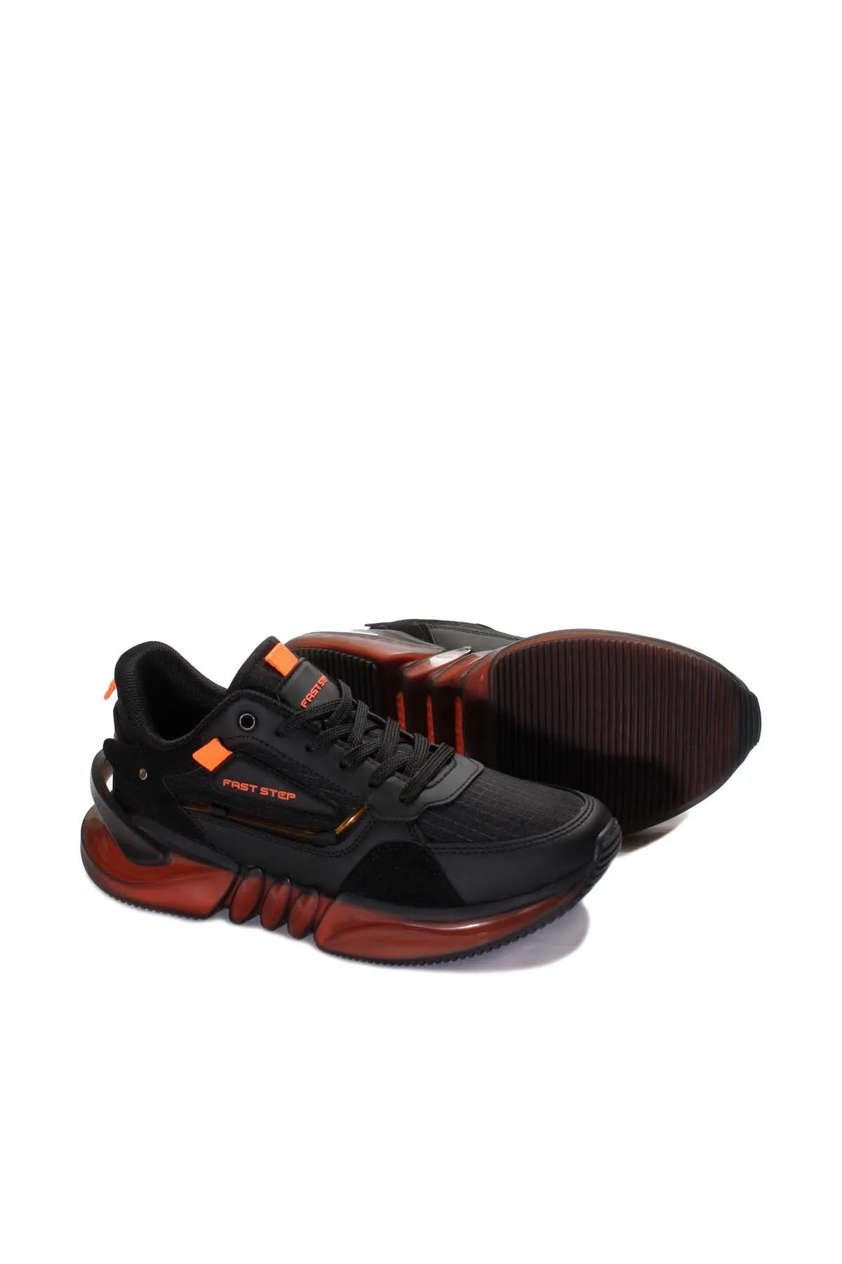 Black and Orange Athletic Sneakers with Mesh Upper - Wessi