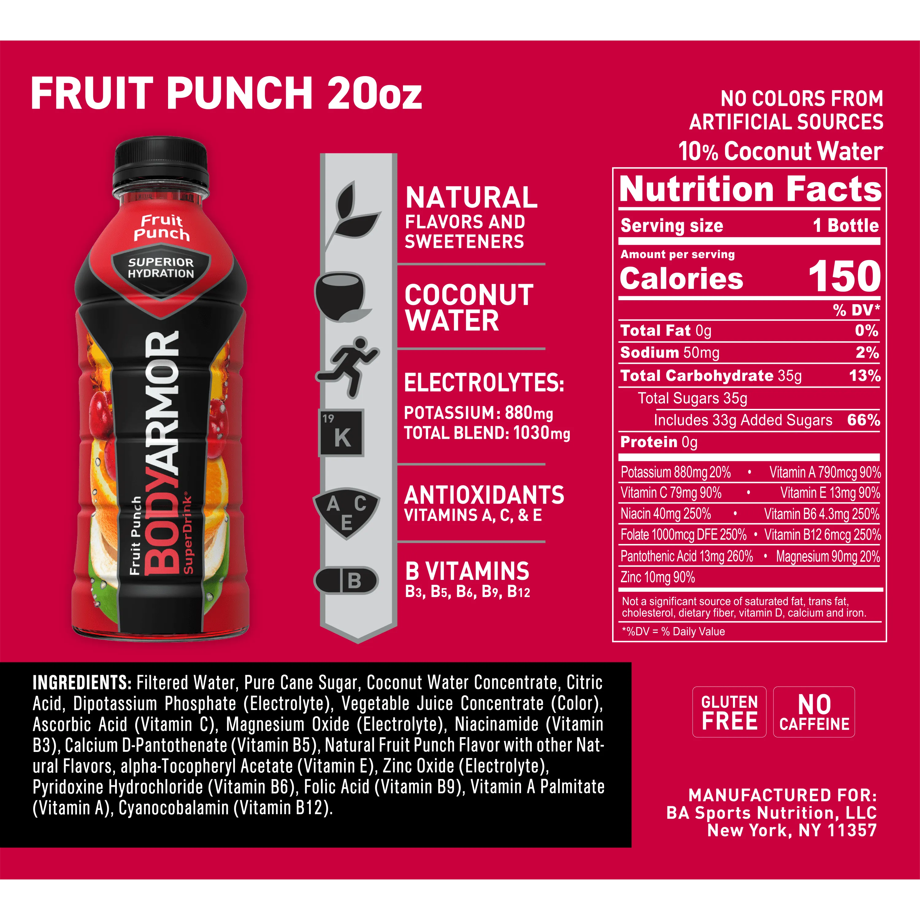 BODYARMOR Sports Drink Fruit Punch, 20 fl oz, 6 Pack