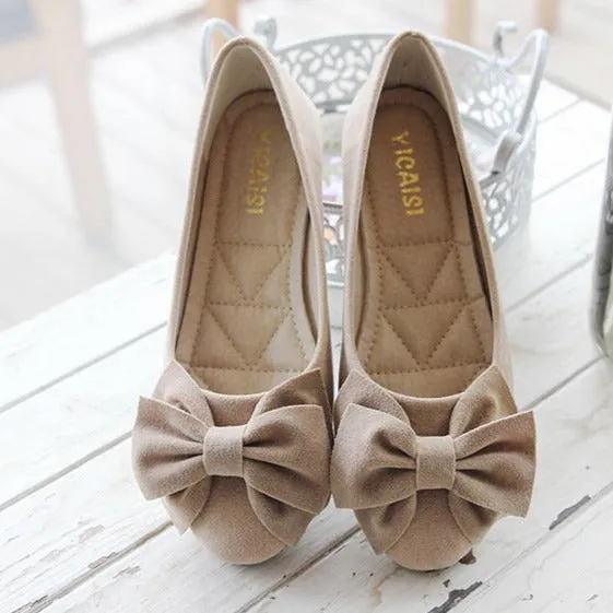 Bow Decor Suede Ballet Flats