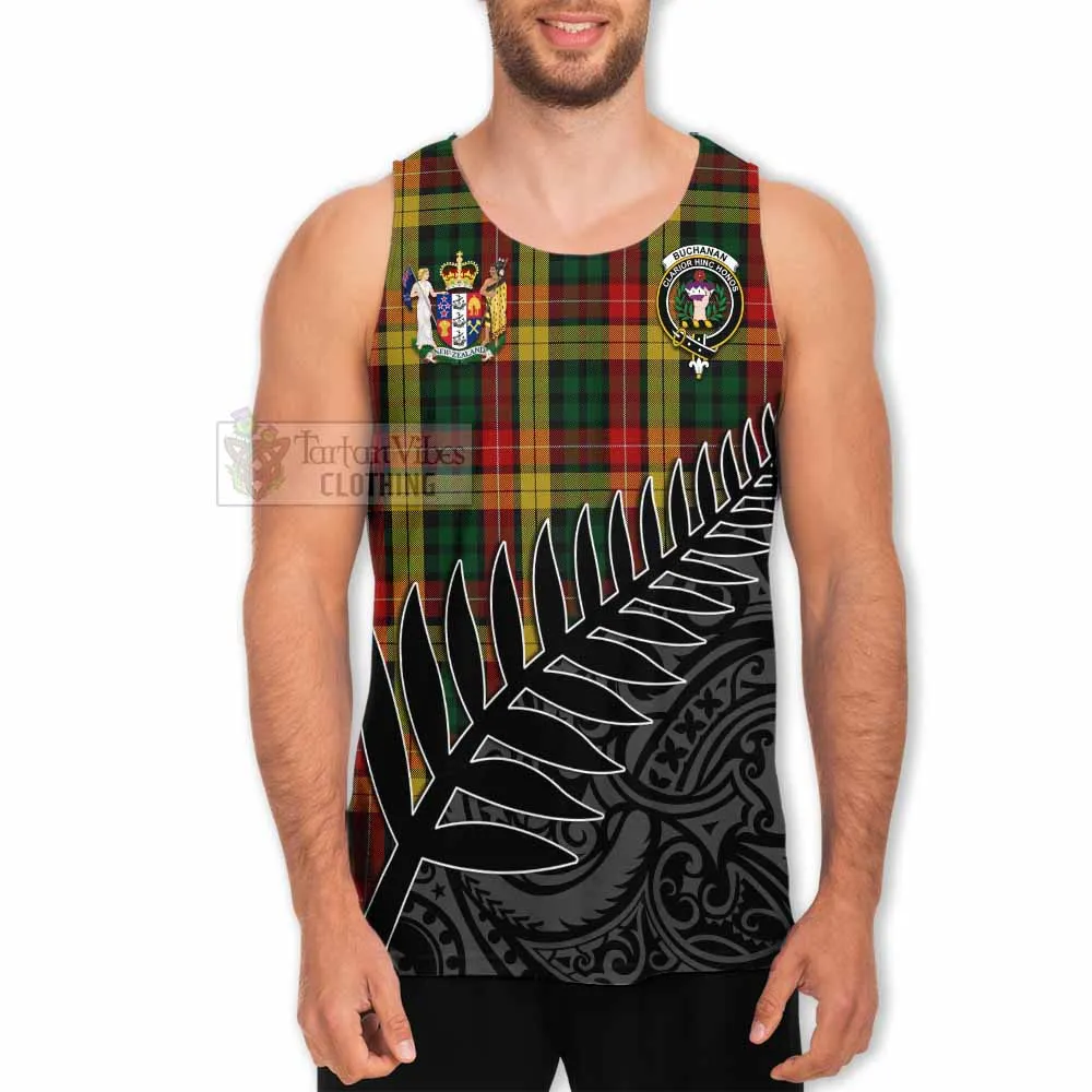 Buchanan Crest Tartan Men's Tank Top with New Zealand Silver Fern Half Style