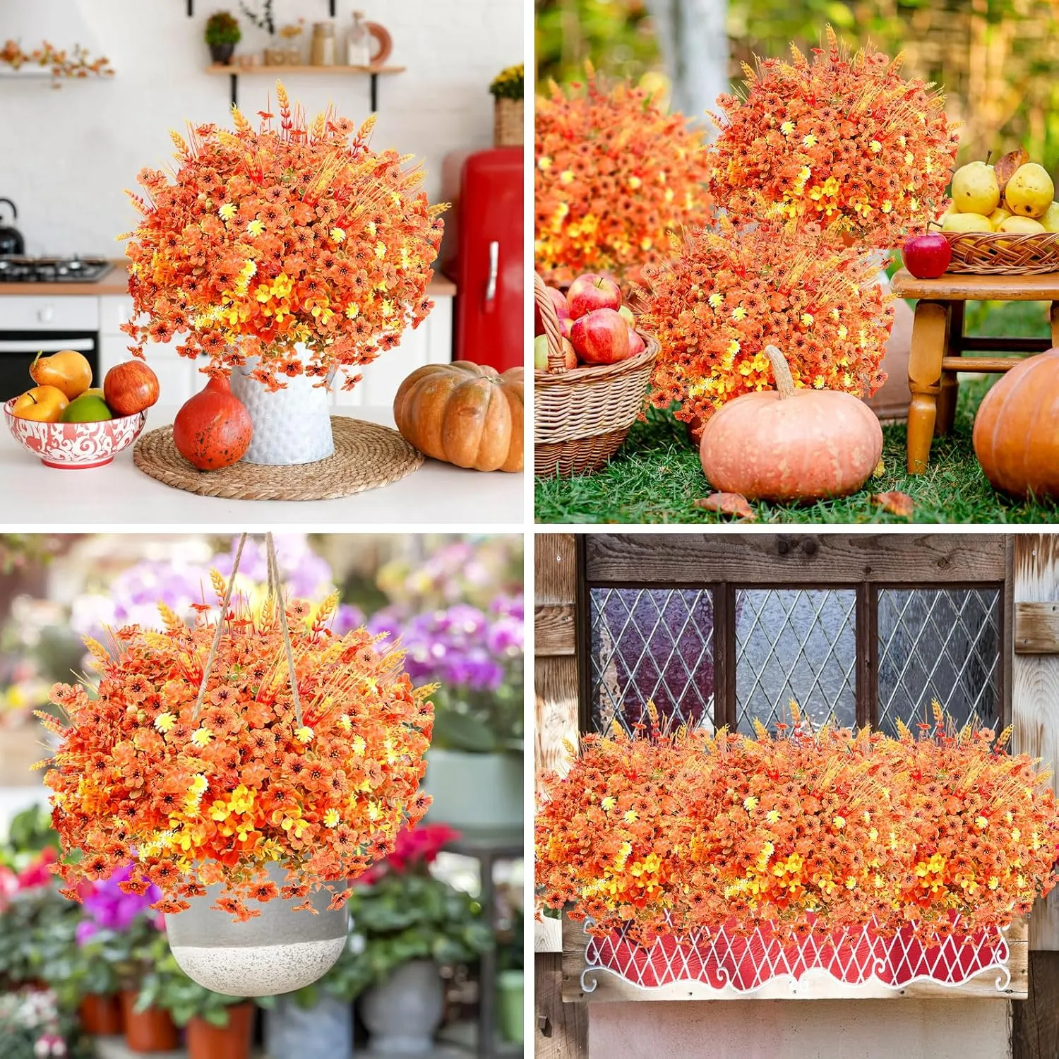 Bulk 20 Bundles Artificial Fall Flowers for Outdoors UV Resistant Faux Mums Fall Decorations Wholesale