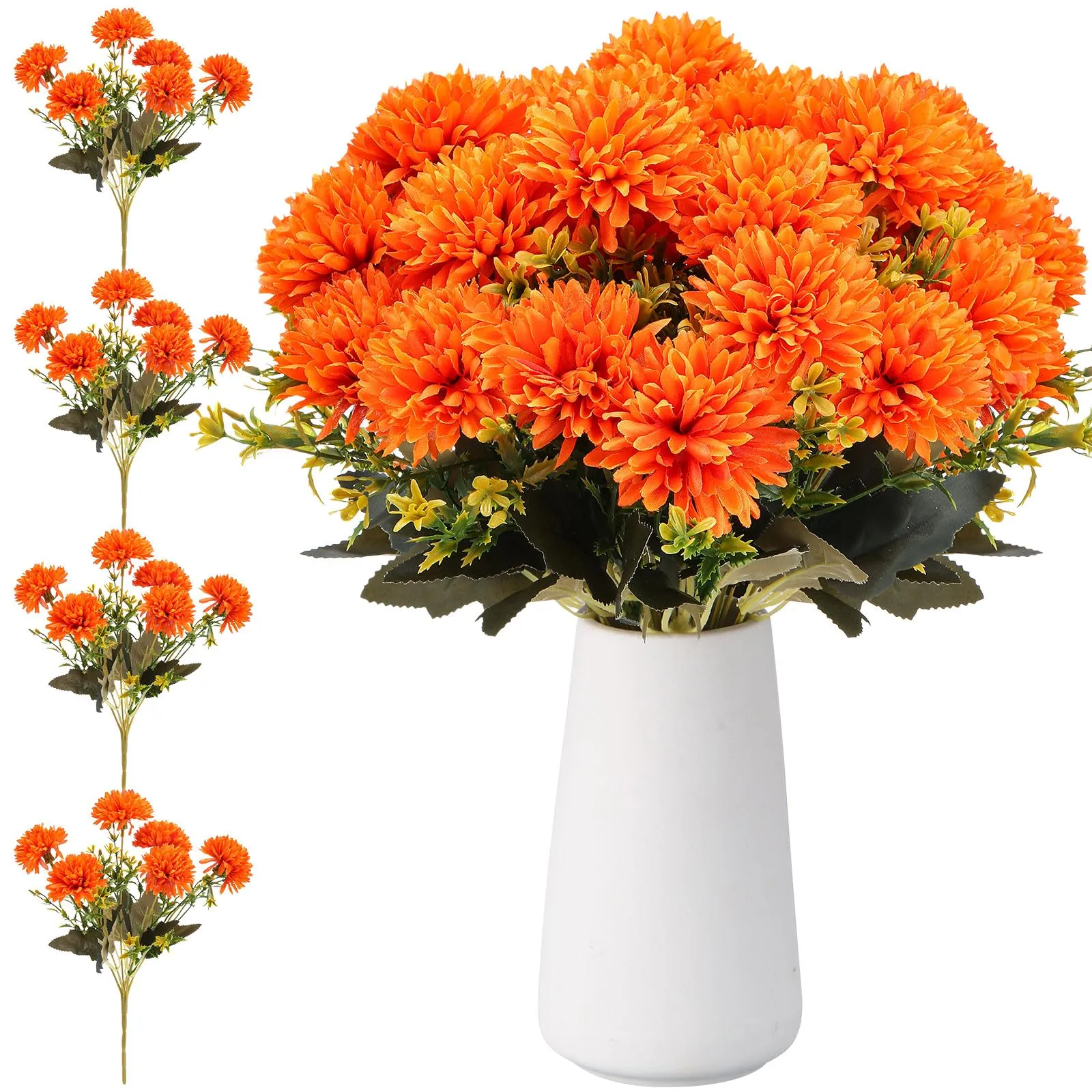 Bulk 4pcs 11.8 inches Tall Artificial Marigold Flower Bush Faux Mum Ball Flowers for Autumn Wholesale