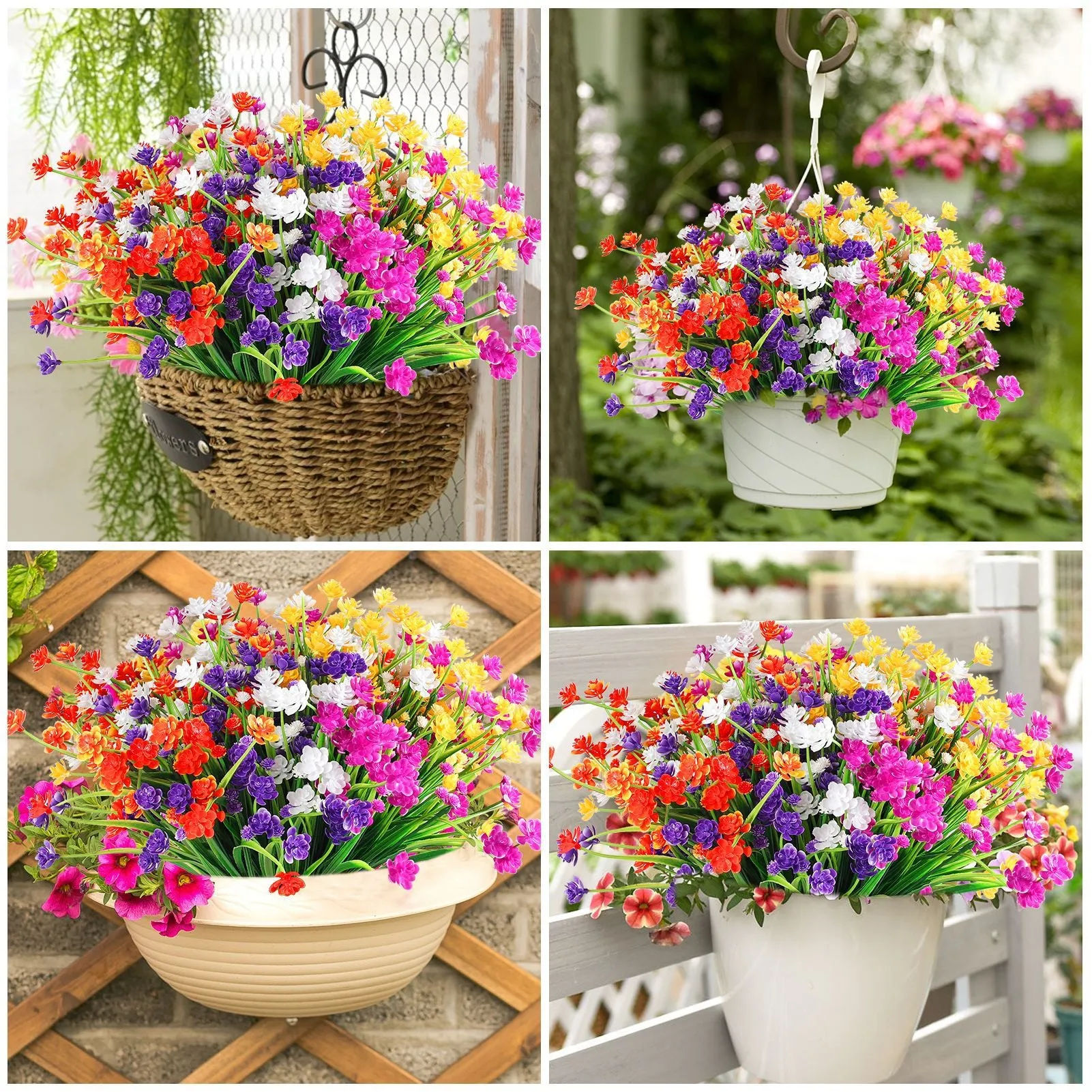 Bulk 8 Bundles Anti-UV Artificial Flowers for Outdoors Plastic UV Resistant Shrubs Plants for Garden Wedding Farmhouse Indoor Outdoor Decor Wholesale