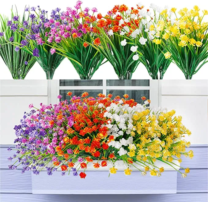 Bulk 8 Bundles Anti-UV Artificial Flowers for Outdoors Plastic UV Resistant Shrubs Plants for Garden Wedding Farmhouse Indoor Outdoor Decor Wholesale