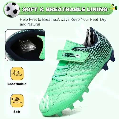 BUWTDAY Kids Soccer Cleats Boys Girls Athletic Outdoor Firm Ground Youth Football Shoes(Little Kid/Big Kid) Pink