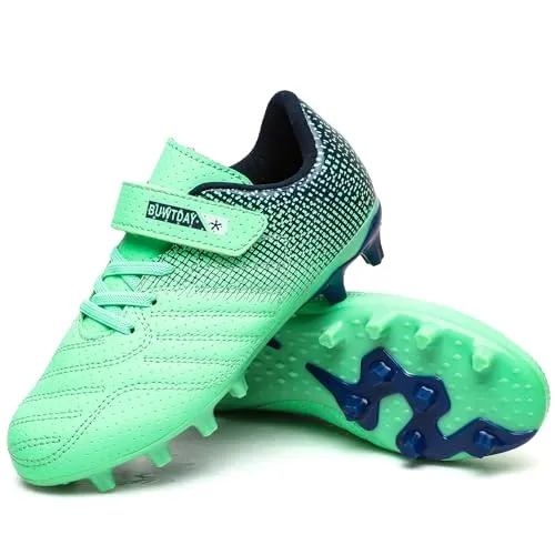 BUWTDAY Kids Soccer Cleats Boys Girls Athletic Outdoor Firm Ground Youth Football Shoes(Little Kid/Big Kid) Pink