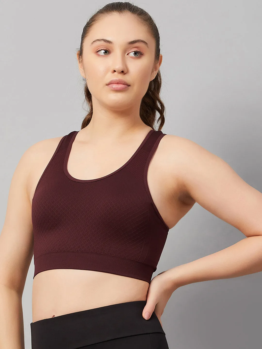 C9 Airwear Seamless Women`s Sports Bra with Racerback and Broader Strap - Elderberry