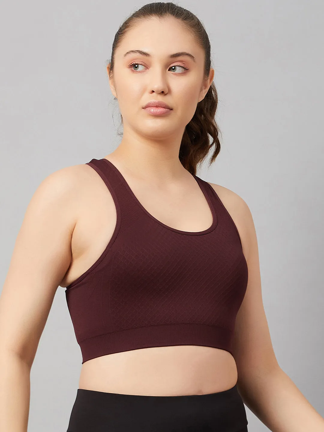 C9 Airwear Seamless Women`s Sports Bra with Racerback and Broader Strap - Elderberry