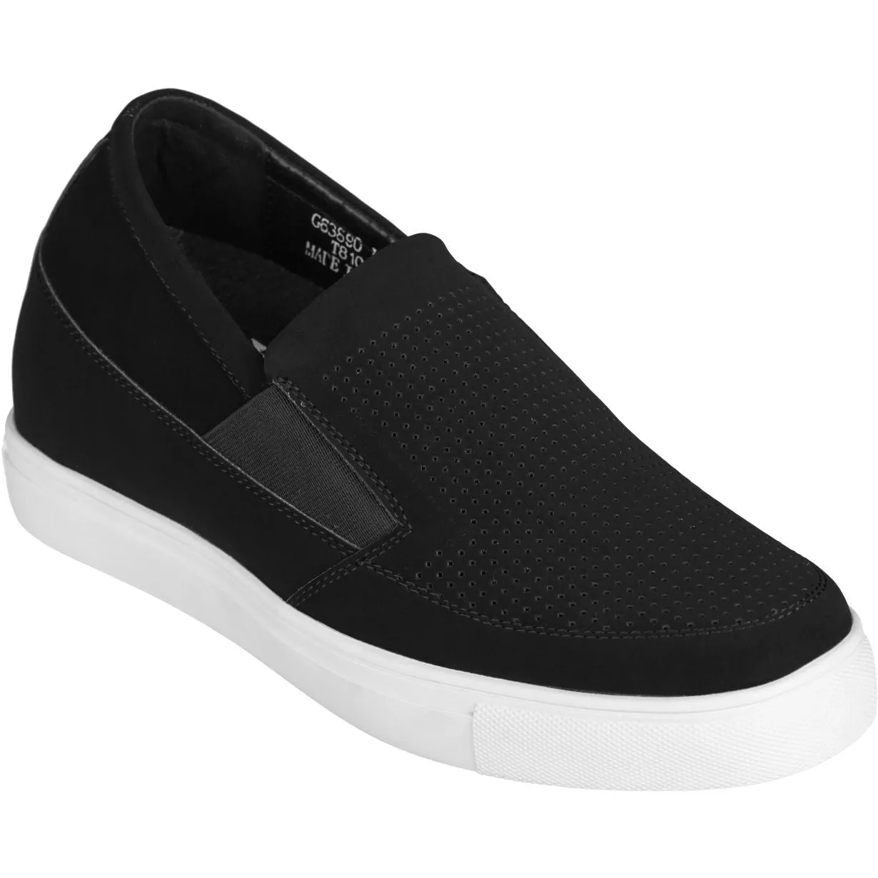 CALTO G63890 3-Inch Taller Lightweight Slip-On Black Sneakers