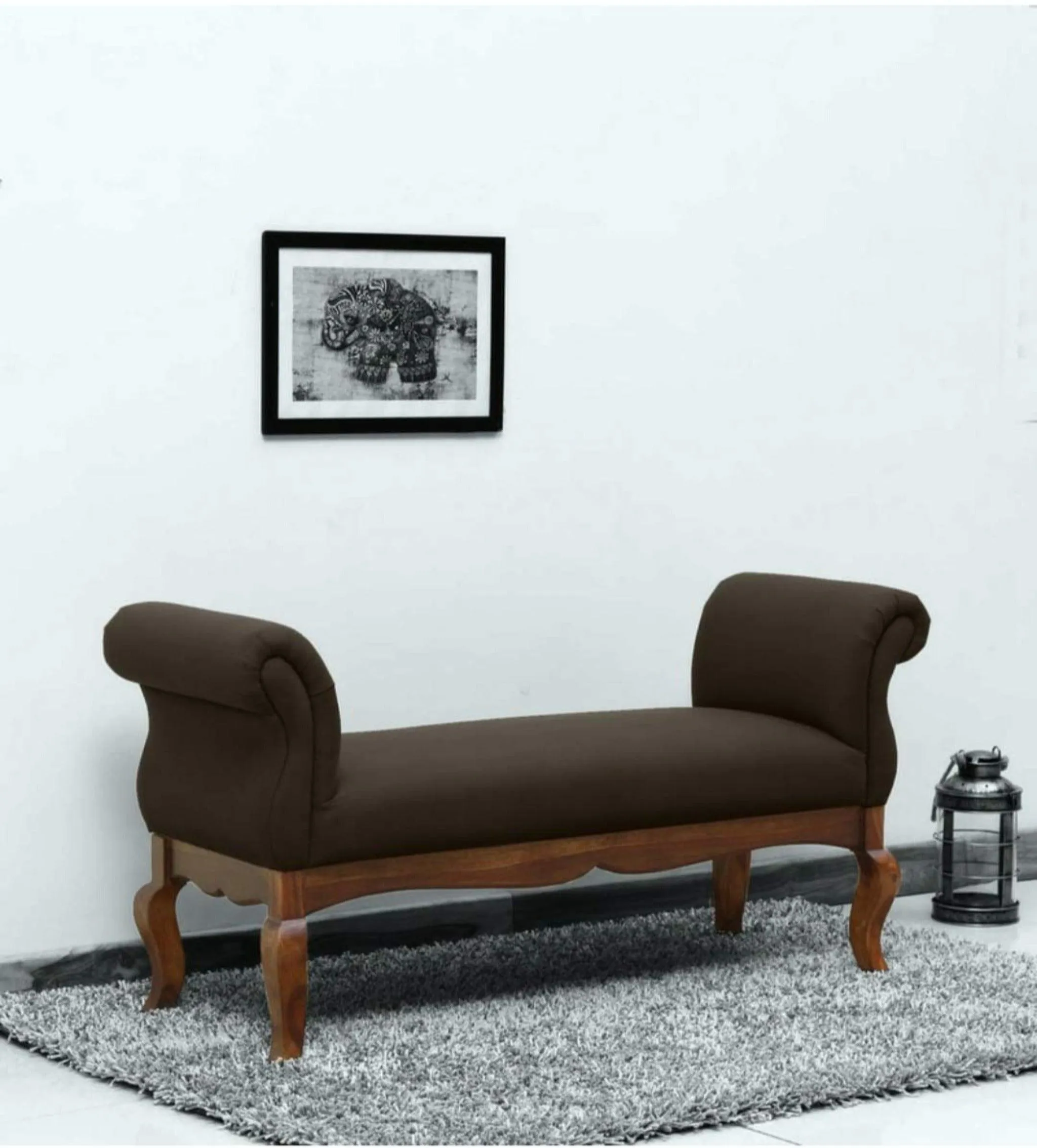 Couch Luxury Upholstered Bench Polyester (Teak Wood)