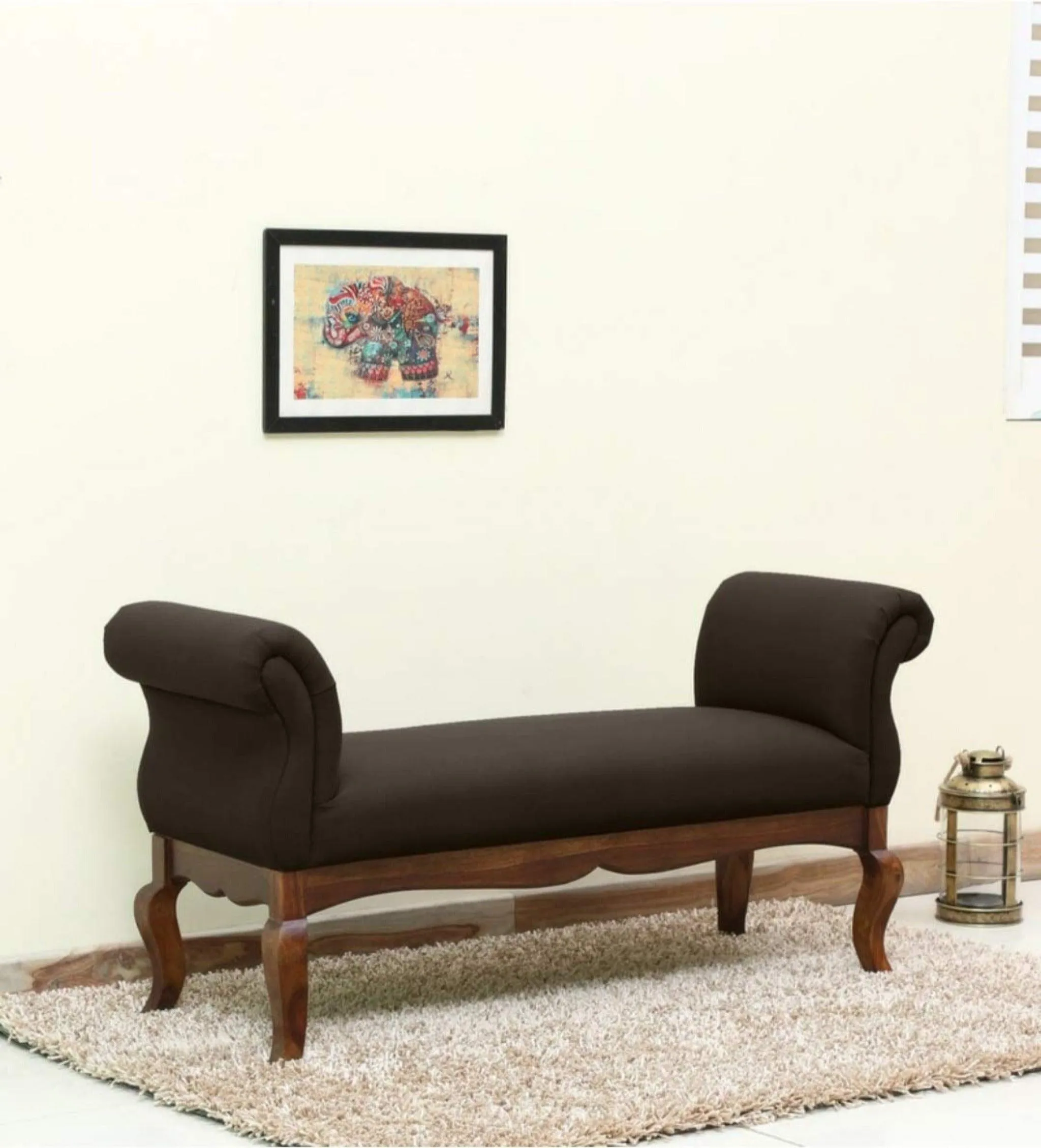 Couch Luxury Upholstered Bench Polyester (Teak Wood)