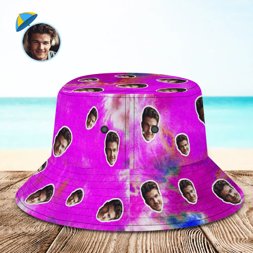 Custom Bucket Hat Unisex Face Bucket Hat Personalised Wide Brim Outdoor Summer Cap Hiking Beach Sports Hats Tie Dye - Violet