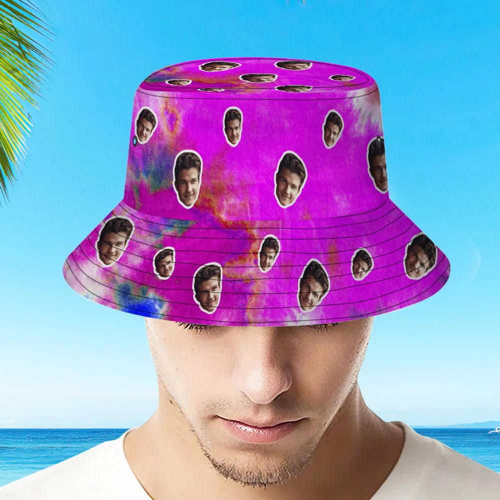 Custom Bucket Hat Unisex Face Bucket Hat Personalised Wide Brim Outdoor Summer Cap Hiking Beach Sports Hats Tie Dye - Violet