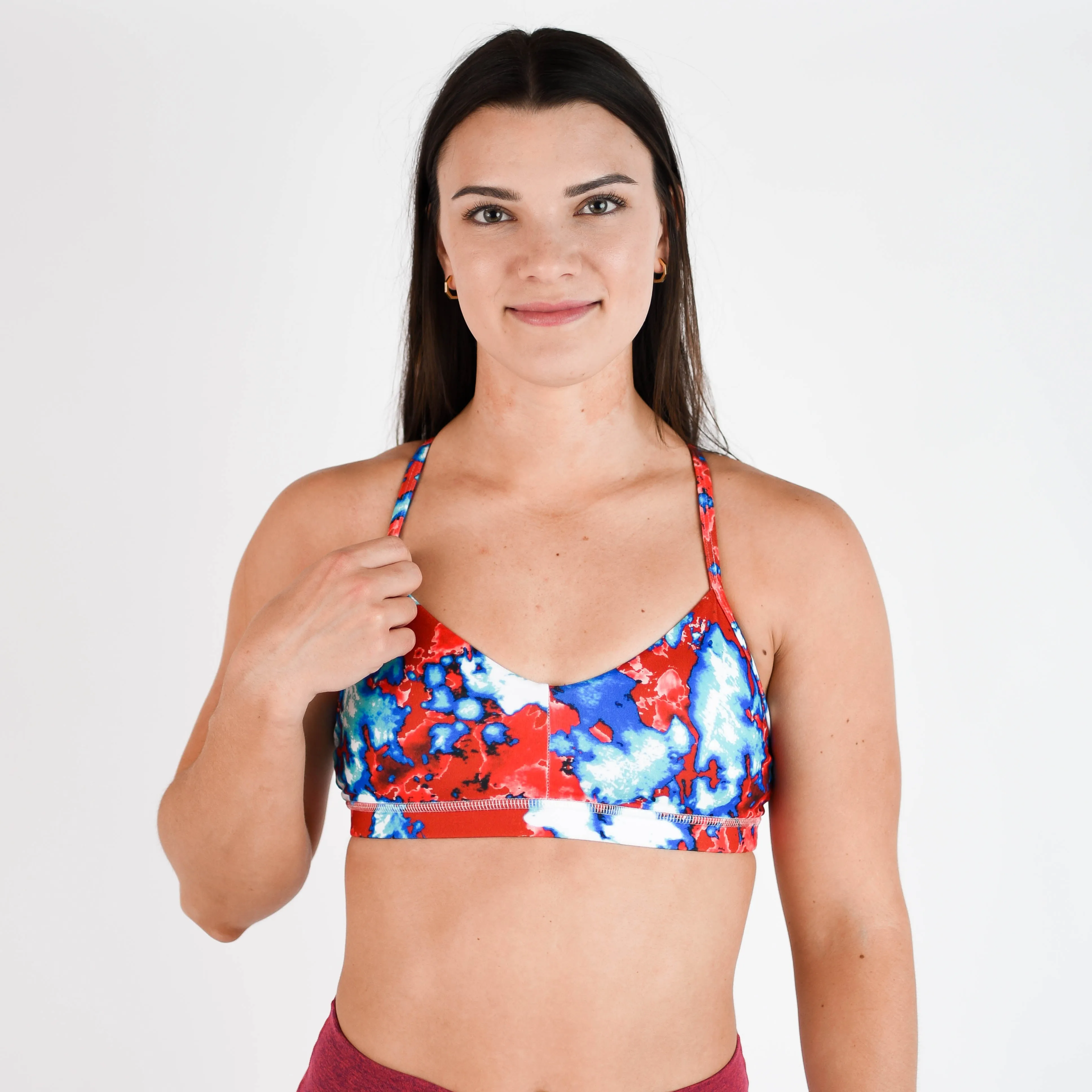 FLEO Reinette Sports Bra - Red, White and Blue Marble