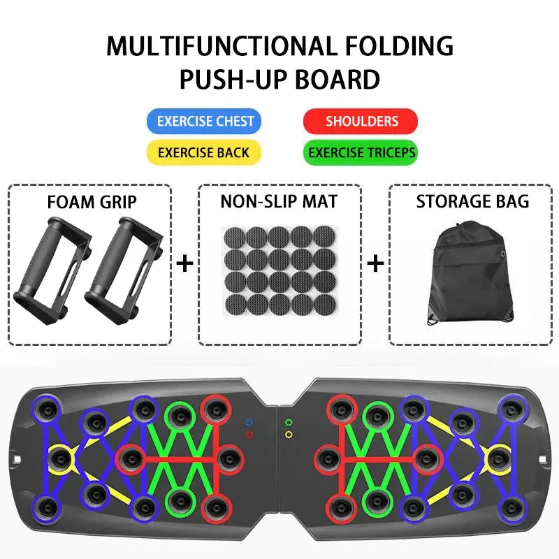 Folding Push-Up Board Chest Expansion Adult Multi-Mode Adjustable with Chest Abdomen Back Partition Core Muscle Exerciser