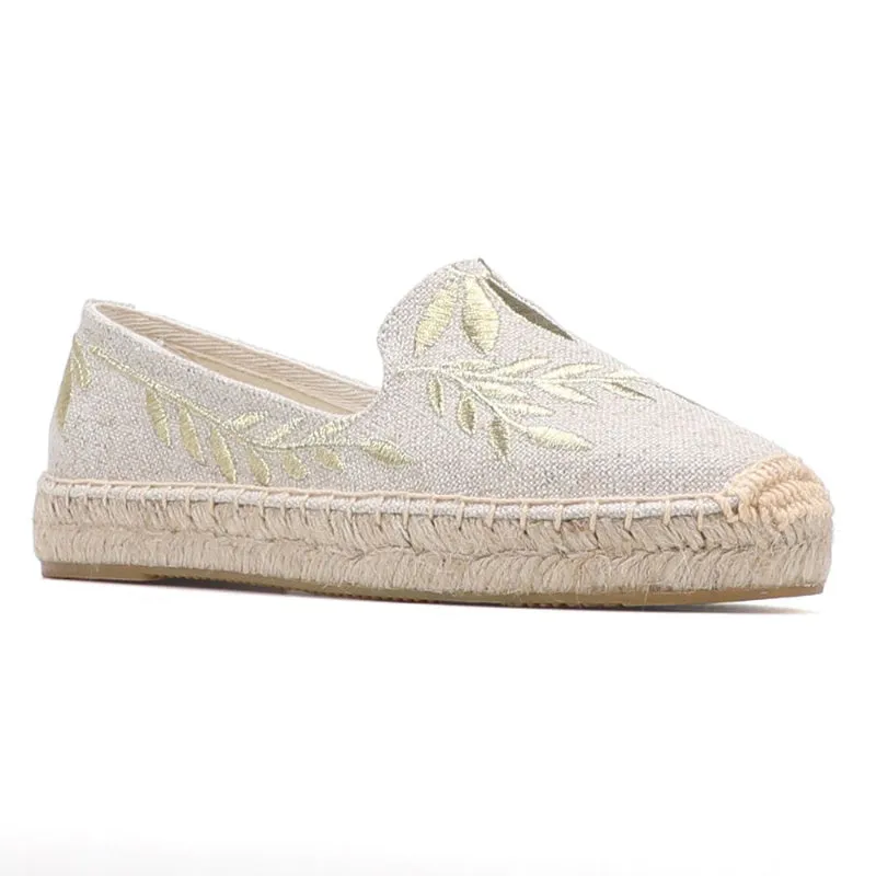 Handmade Floral Embroidery Slip-On Espadrilles Flat Shoes