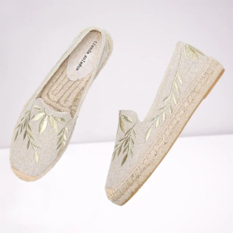 Handmade Floral Embroidery Slip-On Espadrilles Flat Shoes