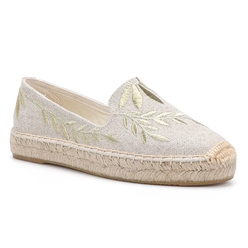 Handmade Floral Embroidery Slip-On Espadrilles Flat Shoes